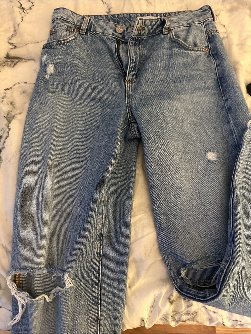 Garage Light Blue Distressed Straight-Leg Jeans